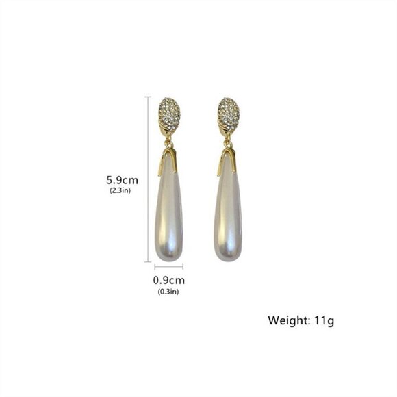 White Women's Large Teardrop Faux Pearl & Rhinestone Decor Earrings - Picture 5 of 5